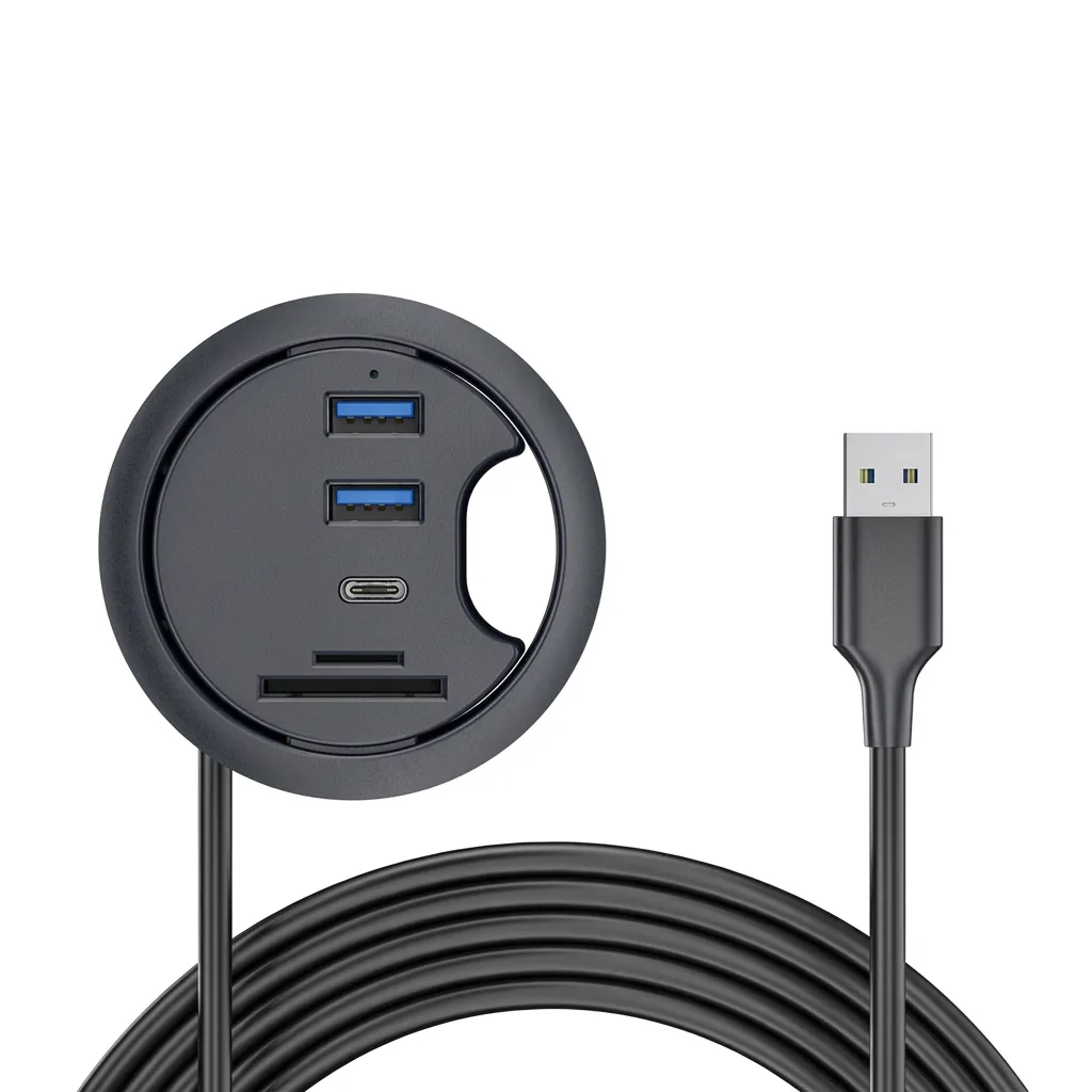 Hub USB 3.0 empotrable en escritorio con lector SD/TF